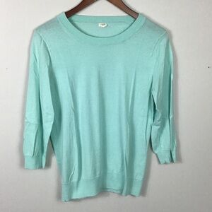J.crew jcrew aqua mint blue lightweight cotton crewneck 3/4 sleeve sweater Large